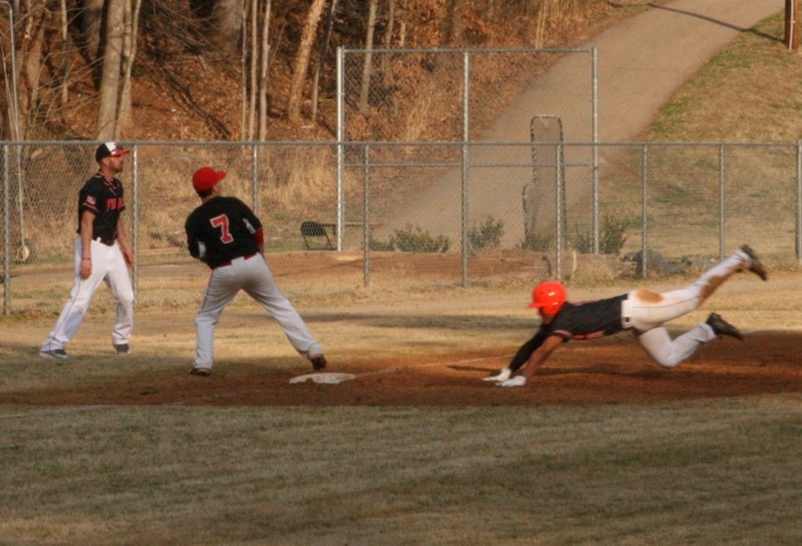 Barnett safe at third base on his triple.