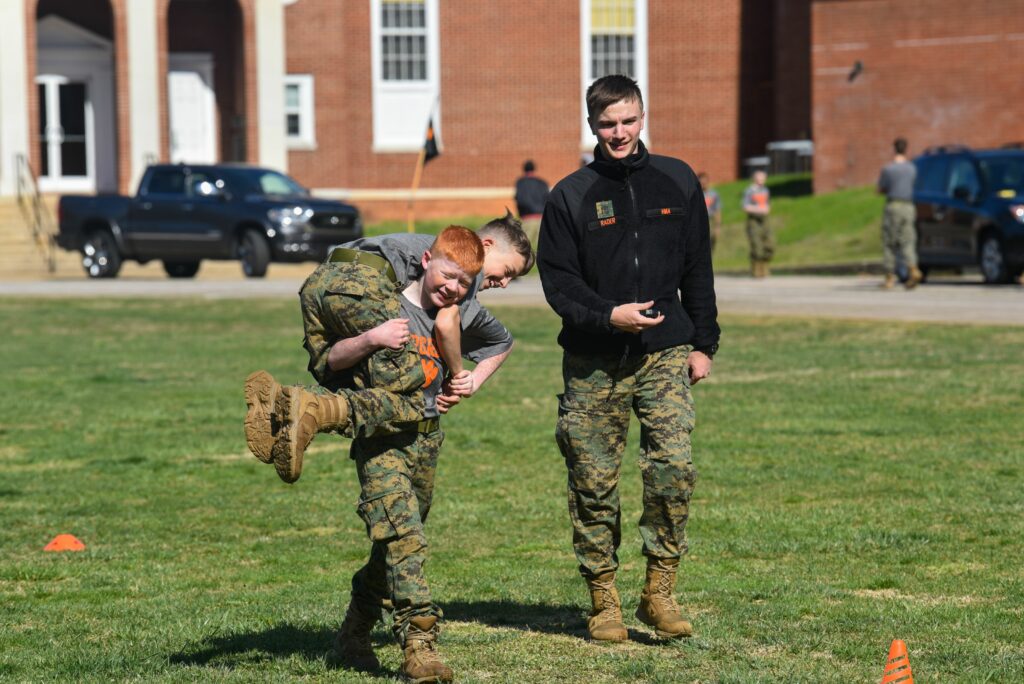 Middle School cadet fireman's carry