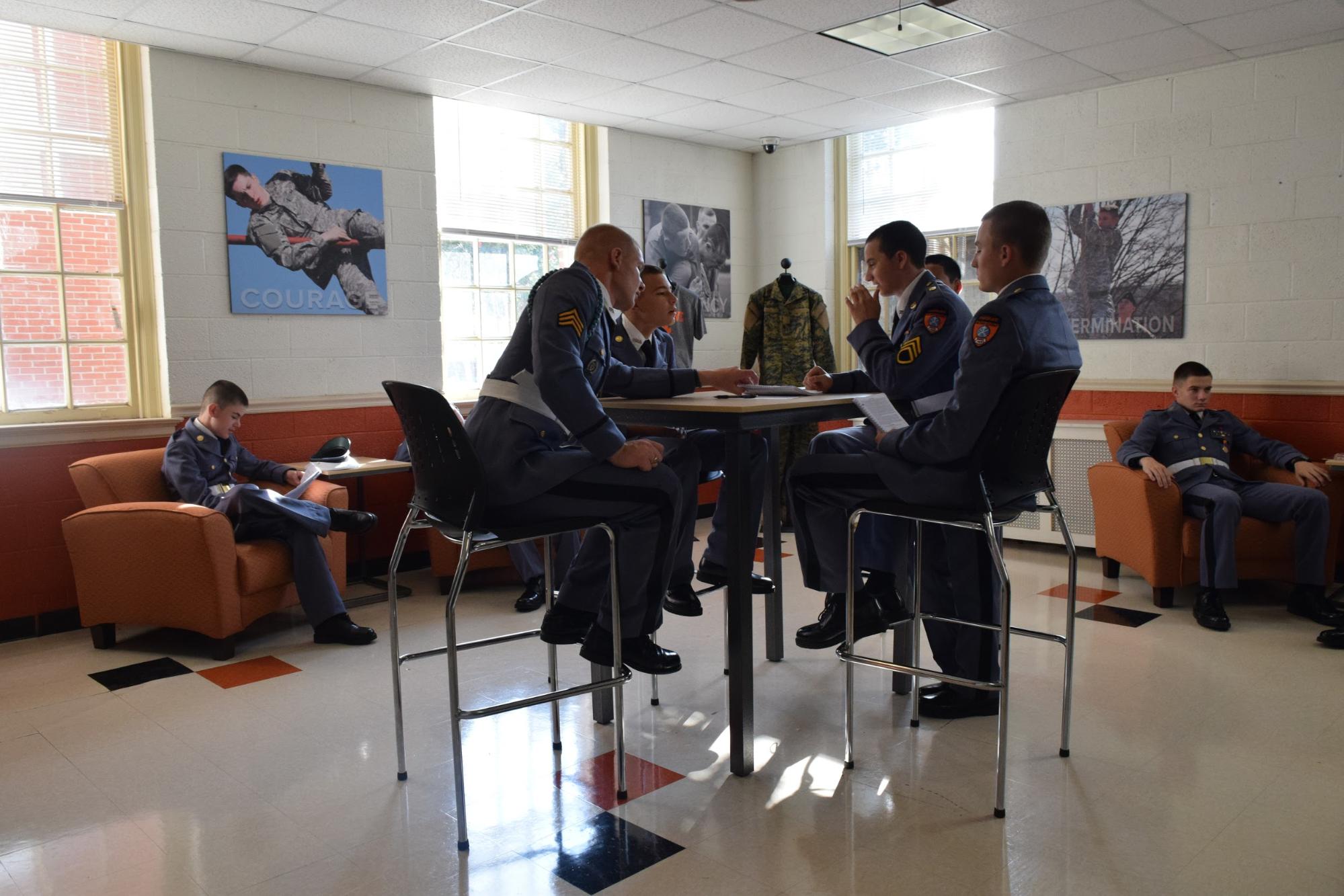 Cadets relaxing in the military lounge