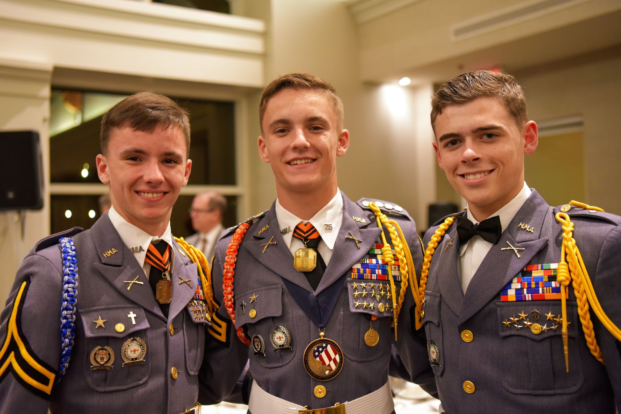 Three Hargrave cadets in uniform standing together