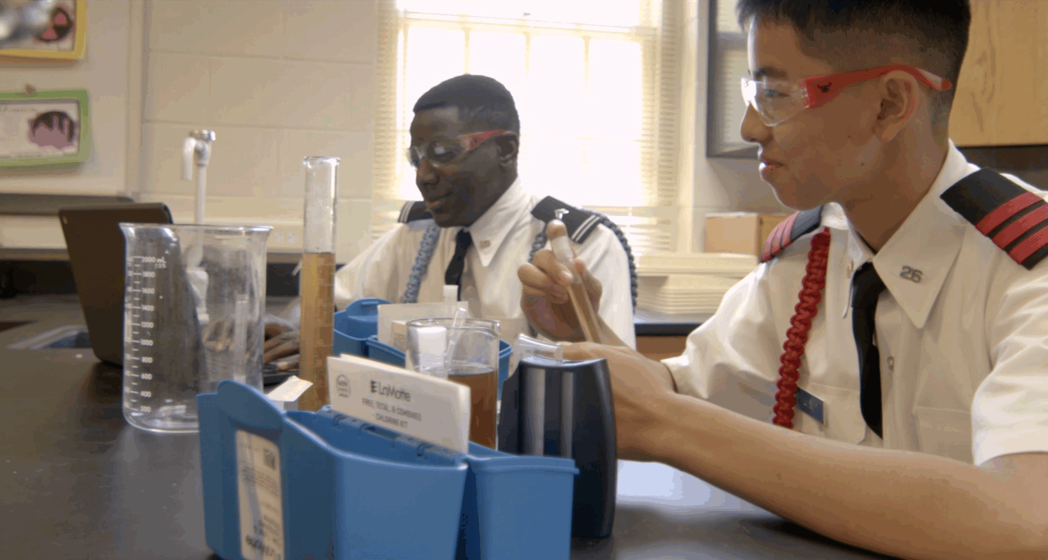 Students at science lab bench